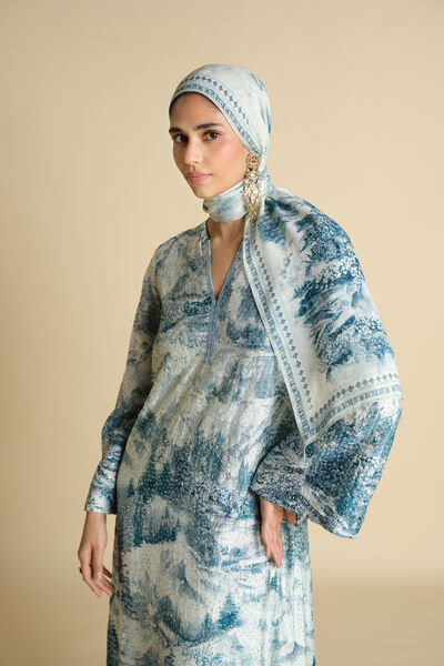 Shahma Printed Stole - Powder Blue